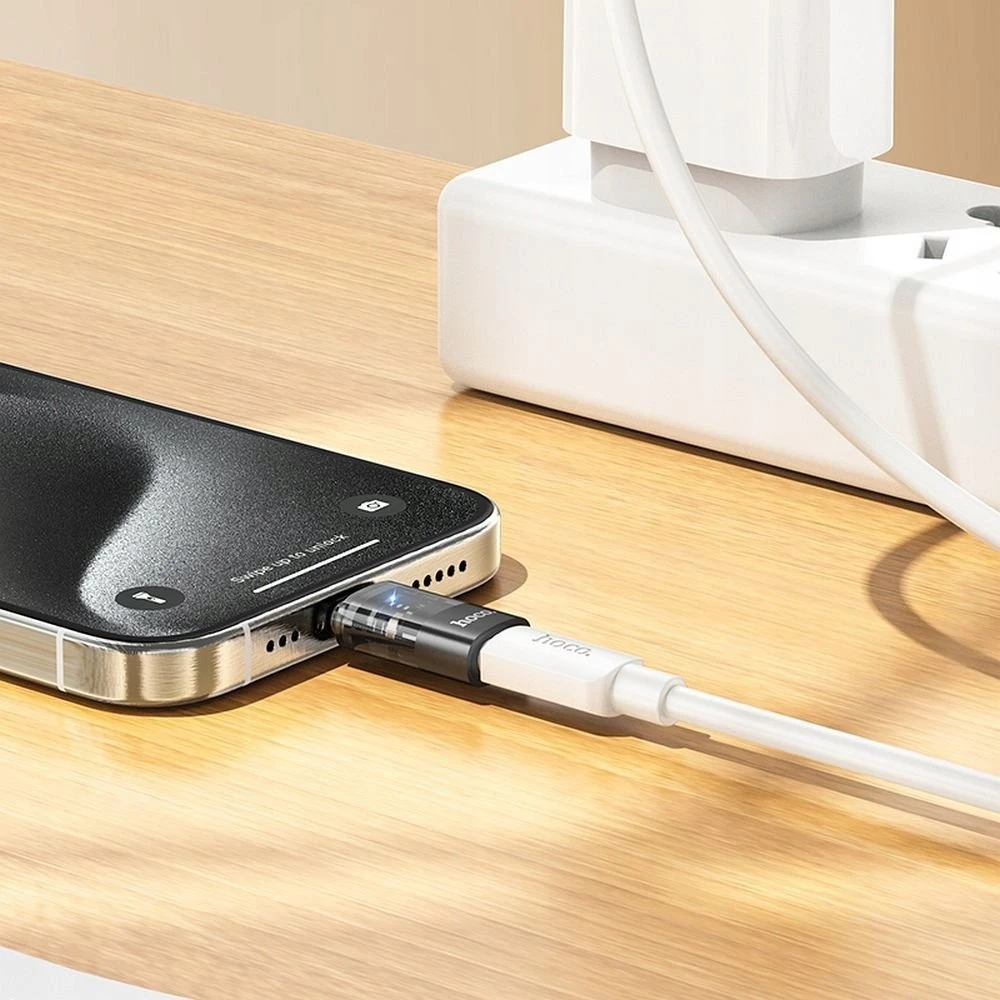 Adapteris USB C to Lightning Hoco UA36D transparent juodas