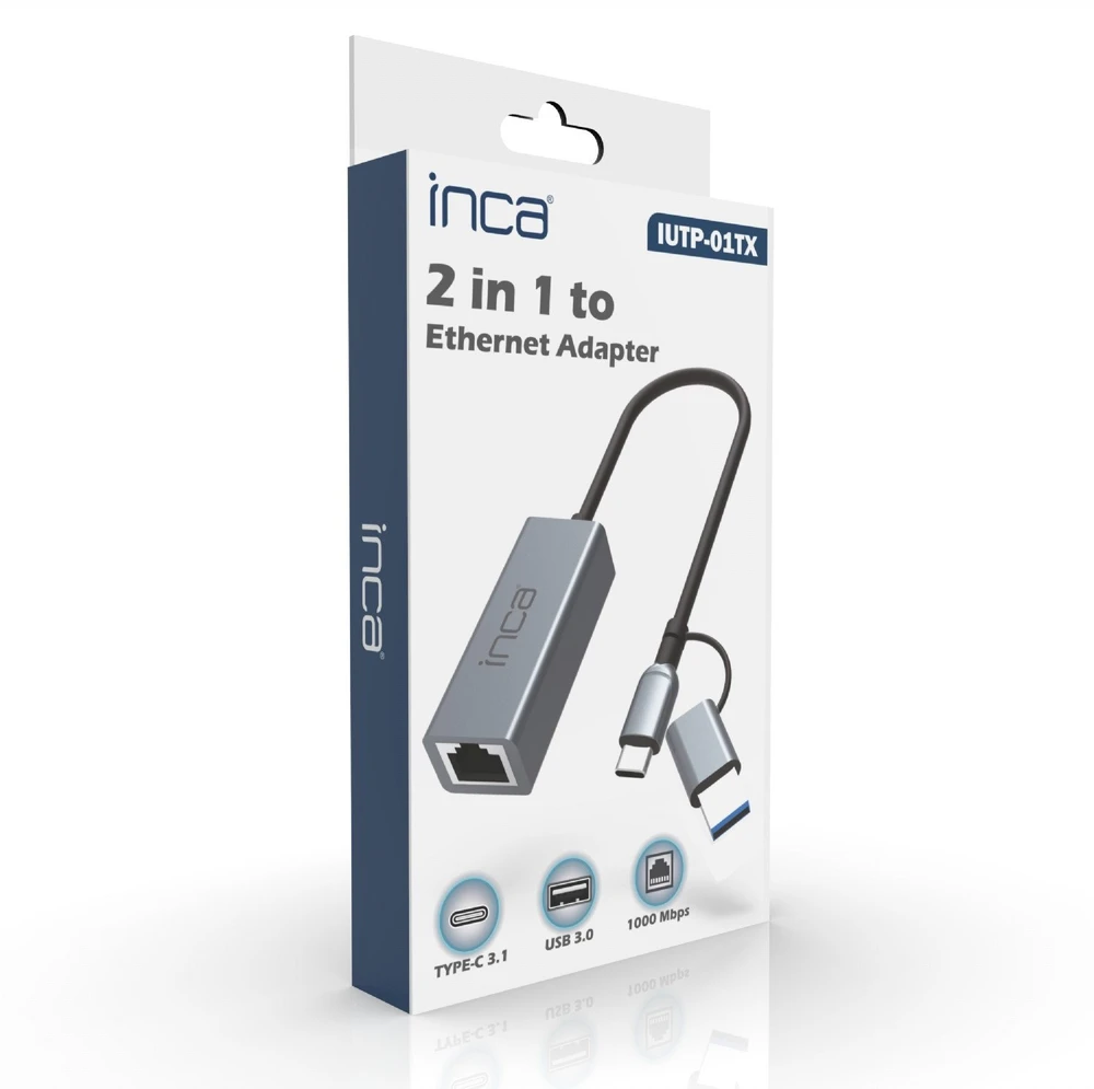 Adapteris USB Inca IUTP-01TX RJ-45 - USB-C + USB-A Mėlyna (IUTP-01TX)