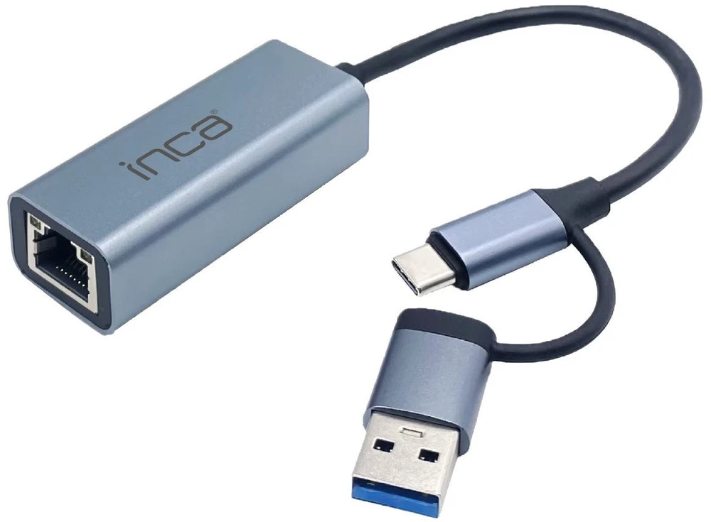 Adapteris USB Inca IUTP-01TX RJ-45 - USB-C + USB-A Mėlyna (IUTP-01TX)