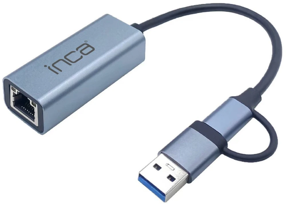 Adapteris USB Inca IUTP-01TX RJ-45 - USB-C + USB-A Mėlyna (IUTP-01TX)