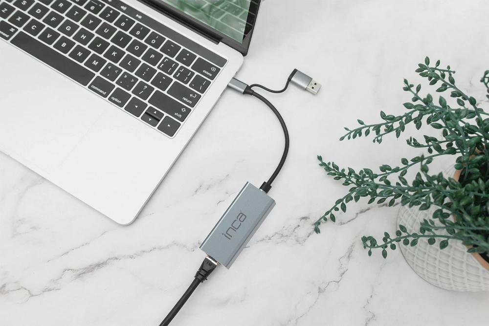 Adapteris USB Inca IUTP-01TX RJ-45 - USB-C + USB-A Mėlyna (IUTP-01TX)