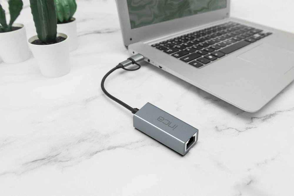 Adapteris USB Inca IUTP-01TX RJ-45 - USB-C + USB-A Mėlyna (IUTP-01TX)