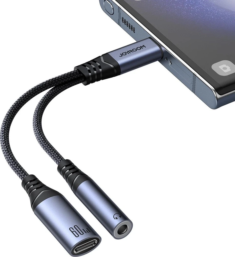 Du viename garso adapteris Joyroom SY-C02 Type-C iki 3.5 mm + Type-C (juodas)