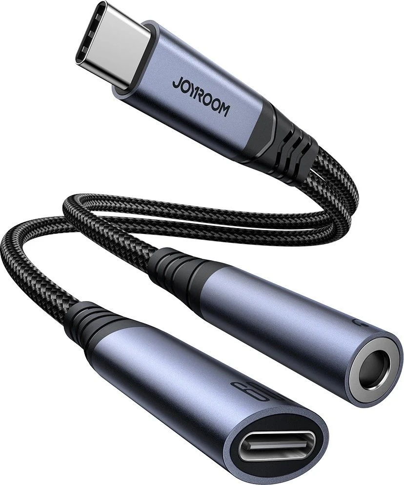 Du viename garso adapteris Joyroom SY-C02 Type-C iki 3.5 mm + Type-C (juodas)