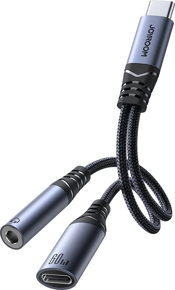 Du viename garso adapteris Joyroom SY-C02 Type-C iki 3.5 mm + Type-C (juodas)