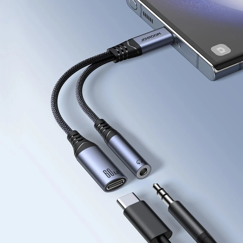Du viename garso adapteris Joyroom SY-C02 Type-C iki 3.5 mm + Type-C (juodas)