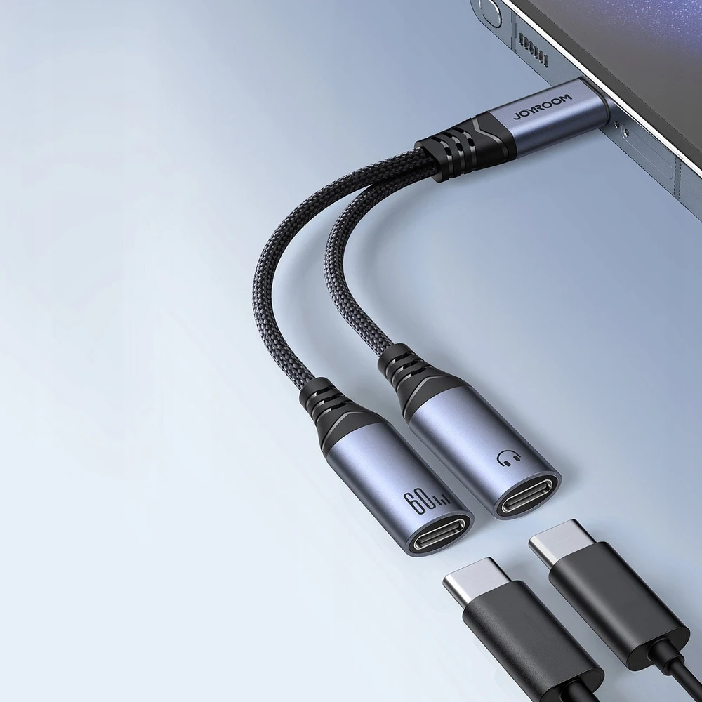 Garso adapteris du viename Joyroom SY-C03 Type-C į Dual Type-C (juodas)