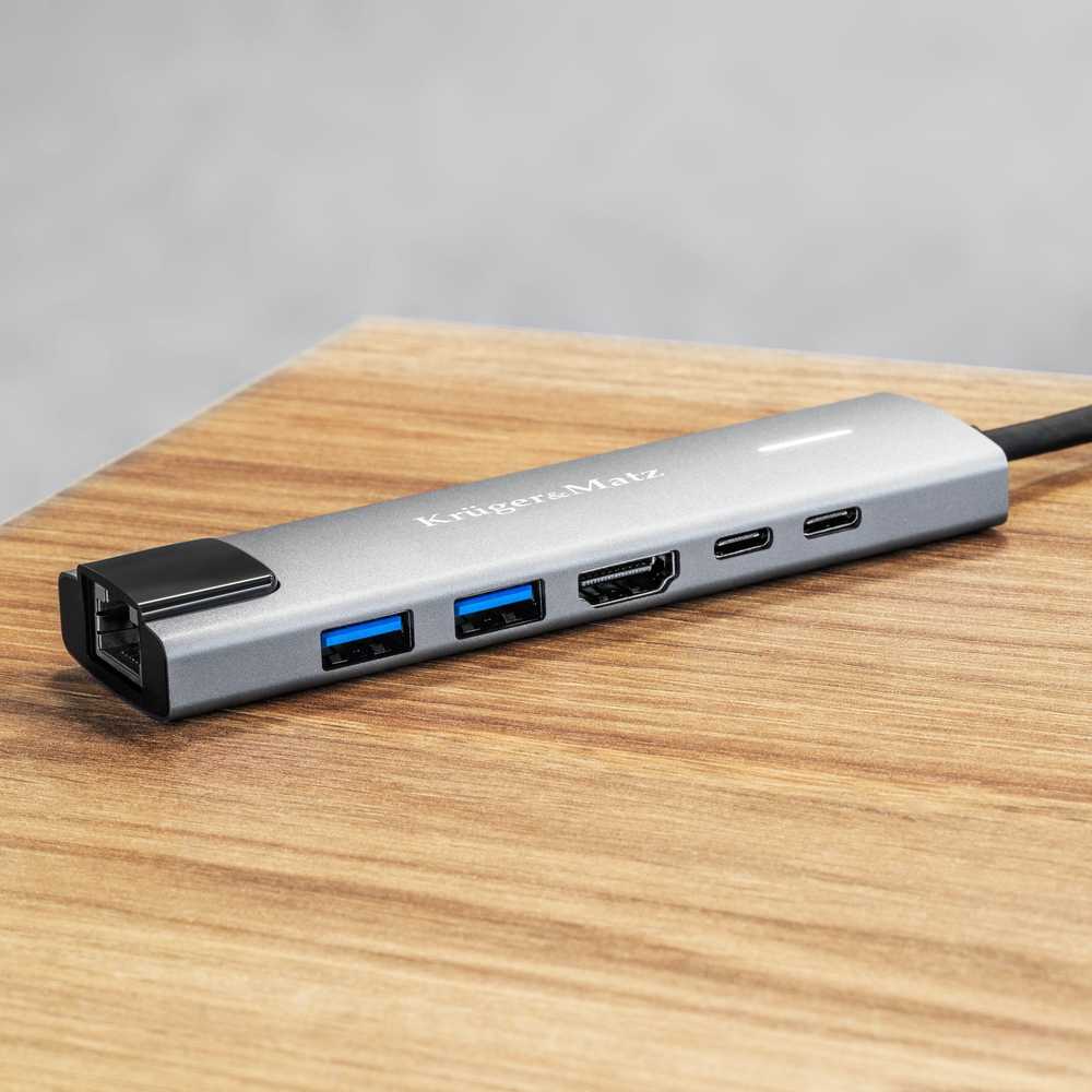 Kruger & Matz Šakotuvas HUB USB C HDMI 2x USB3.0 2x USB C RJ45