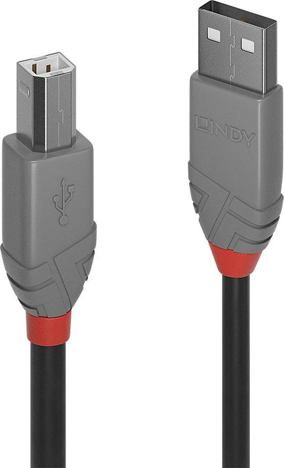 USB Kabelis - LINDY Anthra Line USB 2.0 Type A į B Laidas, M/F, 480Mbps, 0.2 m, Juodas