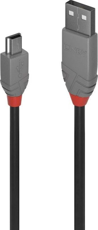 USB Kabelis - LINDY Anthra Line USB 2.0 Type A į Mini-B Laidas, M/F, 480Mbps, 0.2 m, Juodas