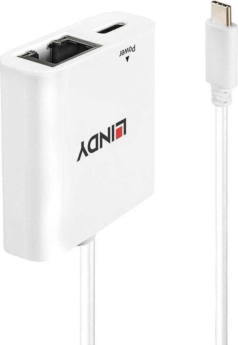 USB adapteris Lindy 43284 USB-C - RJ-45 + USB-C Baltas (43284)