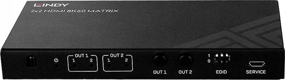 AV Jungiklis - LINDY 2x2 HDMI 8K60 Matrix Sujungimas ir Perjungimas, HDMI 2.1, 40Gbps Pralaidumas, Juodas