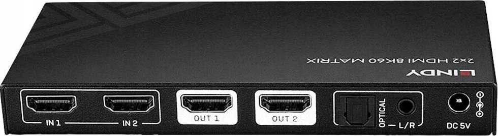 AV Jungiklis - LINDY 2x2 HDMI 8K60 Matrix Sujungimas ir Perjungimas, HDMI 2.1, 40Gbps Pralaidumas, Juodas