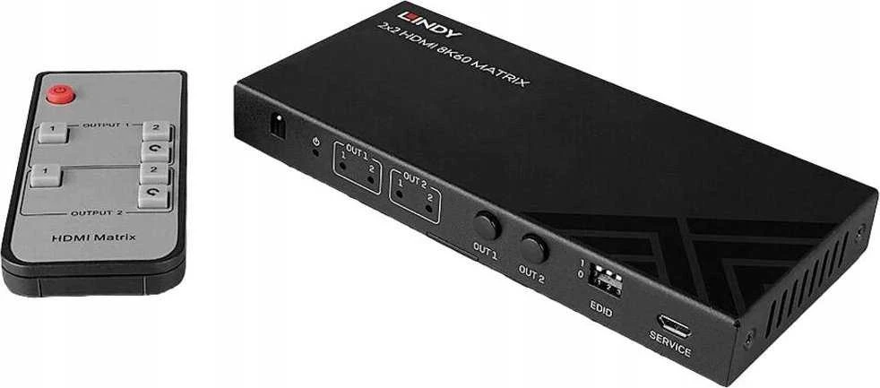 AV Jungiklis - LINDY 2x2 HDMI 8K60 Matrix Sujungimas ir Perjungimas, HDMI 2.1, 40Gbps Pralaidumas, Juodas