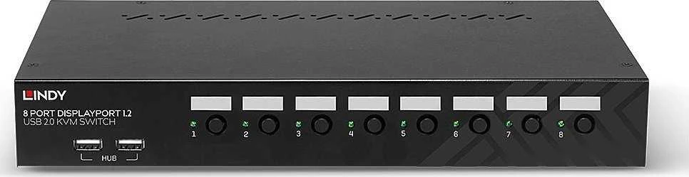 KVM Switch - LINDY 8 Prievadų DisplayPort 1.2, USB 2.0 ir Garso KVM Switch, Juodas