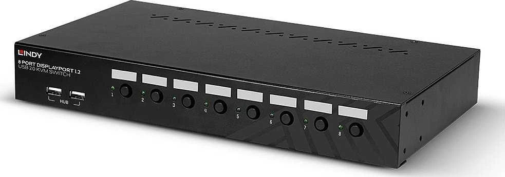 KVM Switch - LINDY 8 Prievadų DisplayPort 1.2, USB 2.0 ir Garso KVM Switch, Juodas