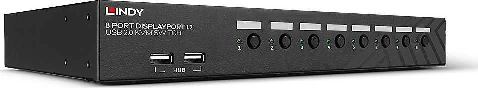 KVM Switch - LINDY 8 Prievadų DisplayPort 1.2, USB 2.0 ir Garso KVM Switch, Juodas