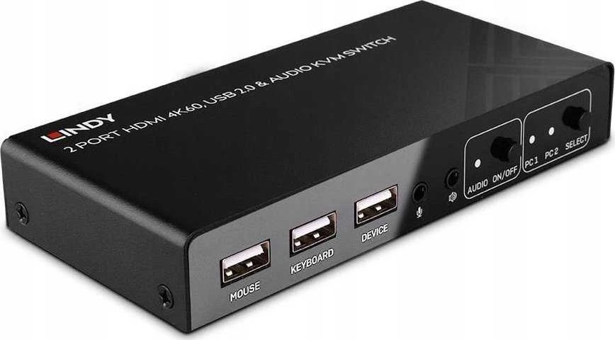 LINDY KVM komutatorius su USB ir garso jungtimis priekyje