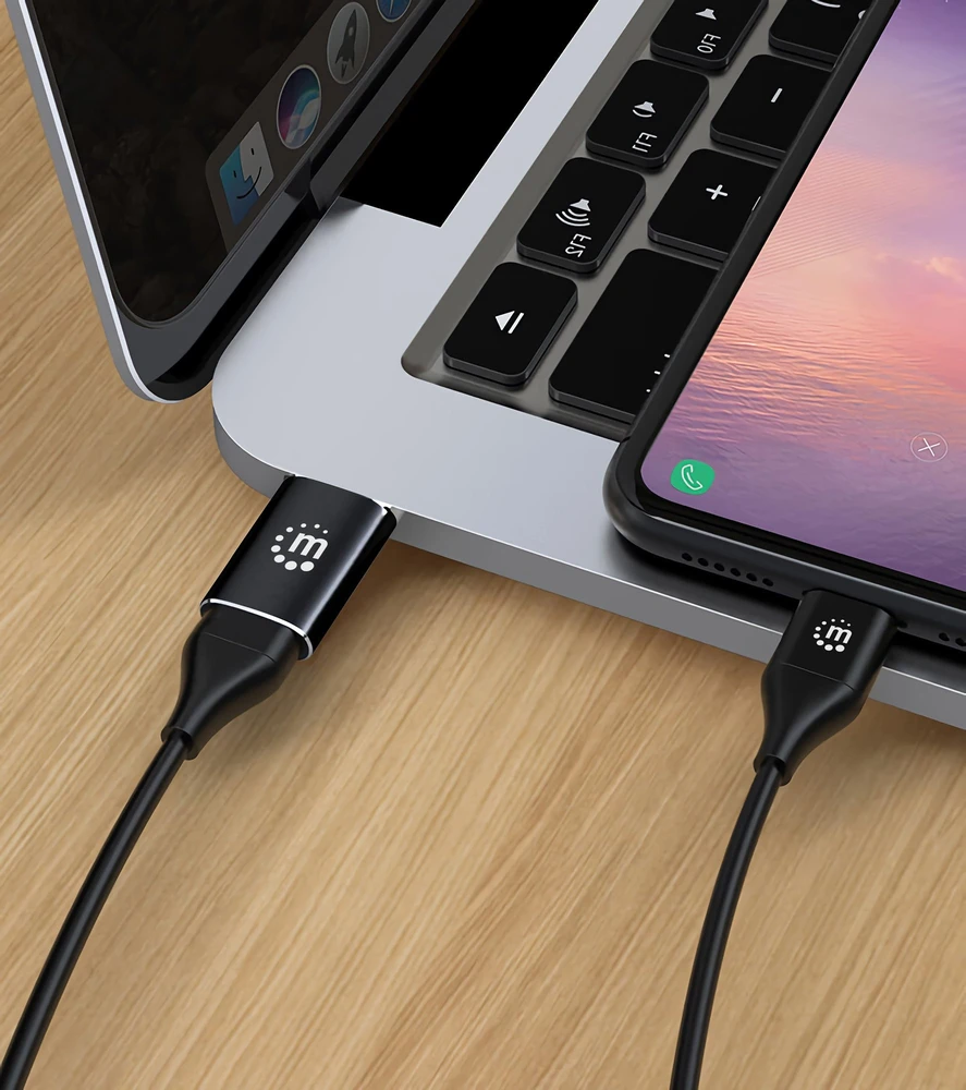 Adapteris USB Manhattan USB-A - USB-C Juodas (153980)