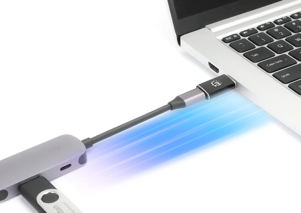 Adapteris USB Manhattan USB-A - USB-C Juodas (153980)