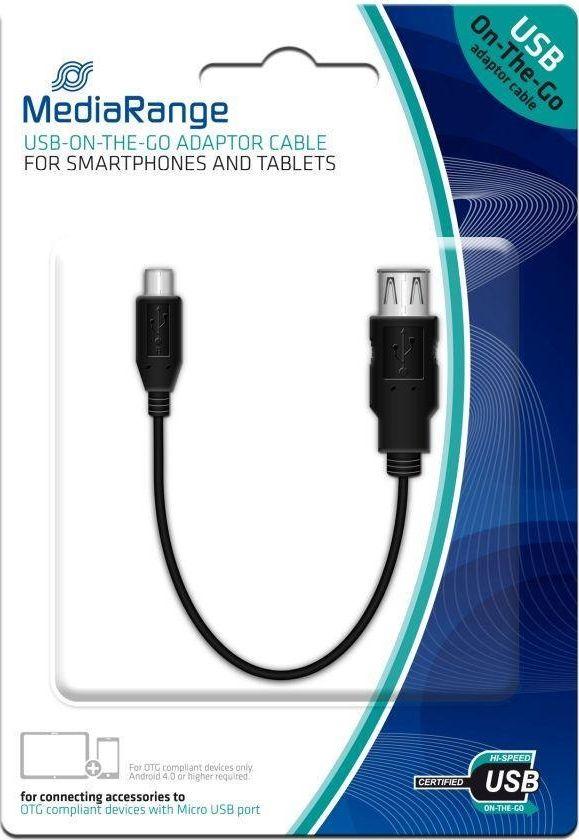 „MediaRange MRCS168“, 0,2 m, „Micro-USB B“, USB A, USB 2.0, Kištukas/Lizdas, Juoda