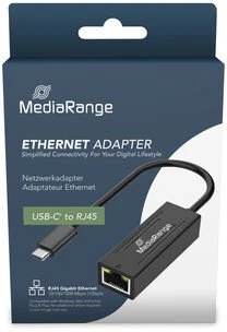 „MediaRange“ USB-C tinklo adapteris su RJ45 prievadu, 20 cm, juodas