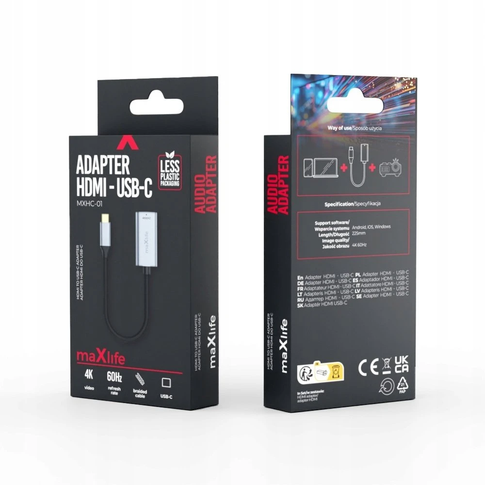 Maxlife adapter MXHC-01 HDMI - USB-C 4K 60HZ juodas