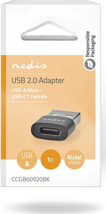 Adapteris USB Nedis CCGB60920BK USB-A - USB-C Juodas (CCGB60920BK)