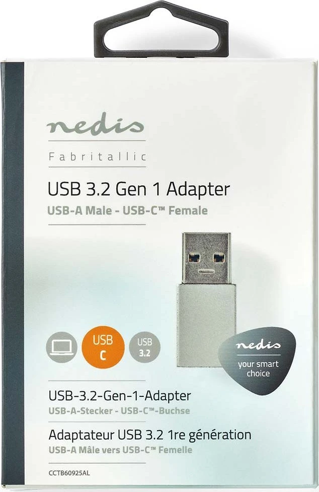 Adapteris USB Nedis CCTB60925AL USB-A - USB-C Sidabrinė (CCTB60925AL)