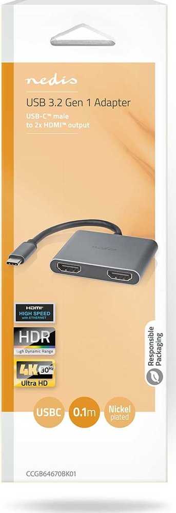 Nedis USB-C™ Adapteris USB 3.2 Gen 1 | USB-C™ Stecker | 2x HDMI™ | | 4K@30Hz | 0.10 m | Rund | Vernickelt | PVC | Juodas