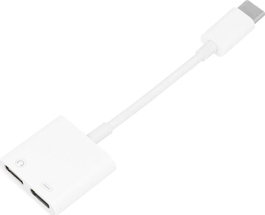 OEM adapteris AUX 2in1 C tipo (vyras) į C tipo (lizdas) / C tipo (lizdas) dėžutė baltas [DAC]