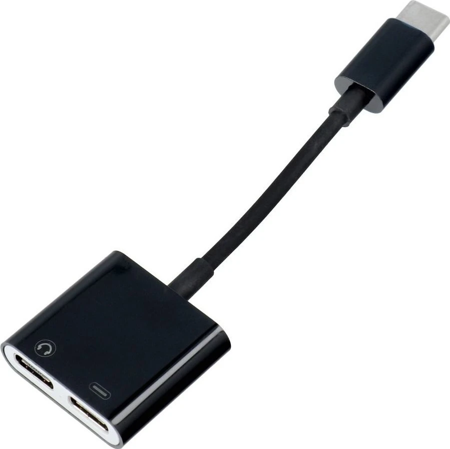 OEM adapteris AUX 2in1 C tipo (vyras) į C tipo (lizdas) / C tipo (lizdas) dėžutė juodas [DAC]