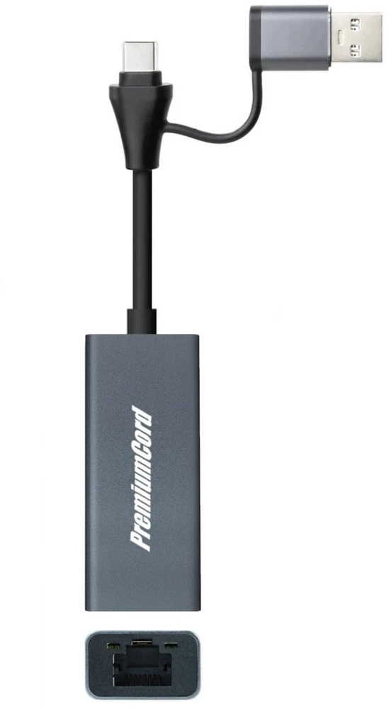 Adapteris USB PremiumCord USB-C į USB-A Gigabit 10/100/1000Mbps 15cm (ku31ether07)