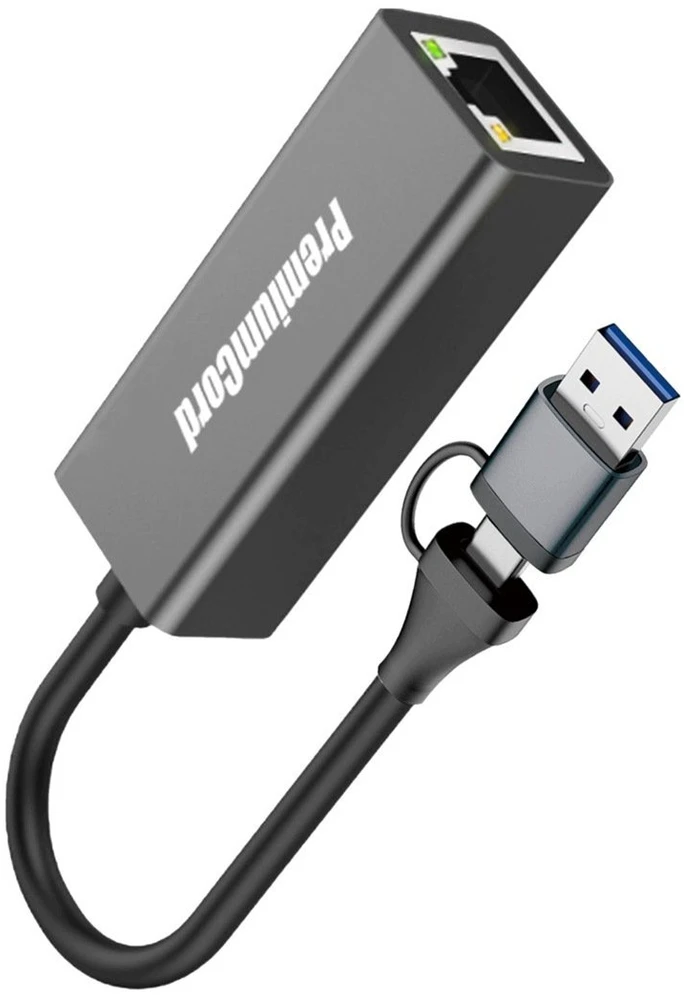 Adapteris USB PremiumCord USB-C į USB-A Gigabit 10/100/1000Mbps 15cm (ku31ether07)