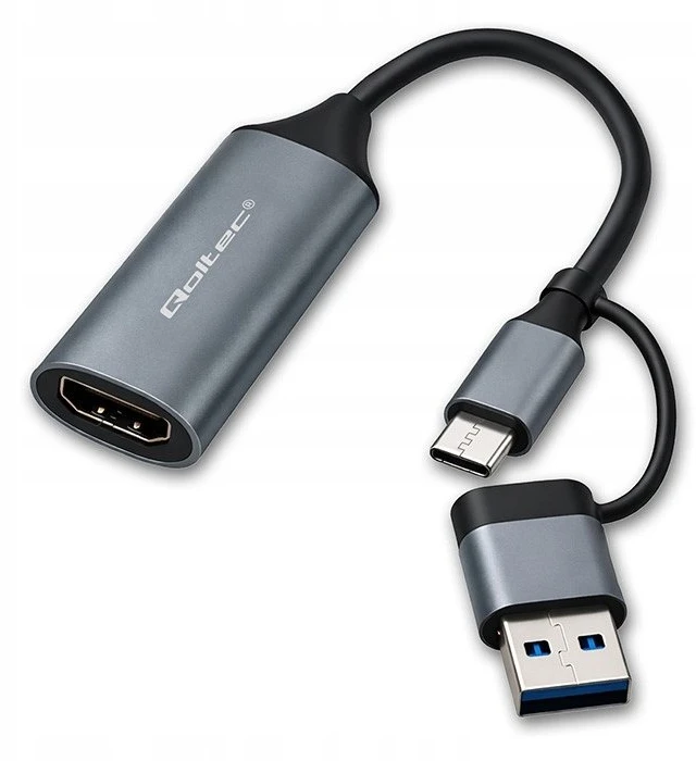 Qoltec vaizdo įrašymo plokštė USB-C USB-A HDMI 4K 30Hz aliuminis