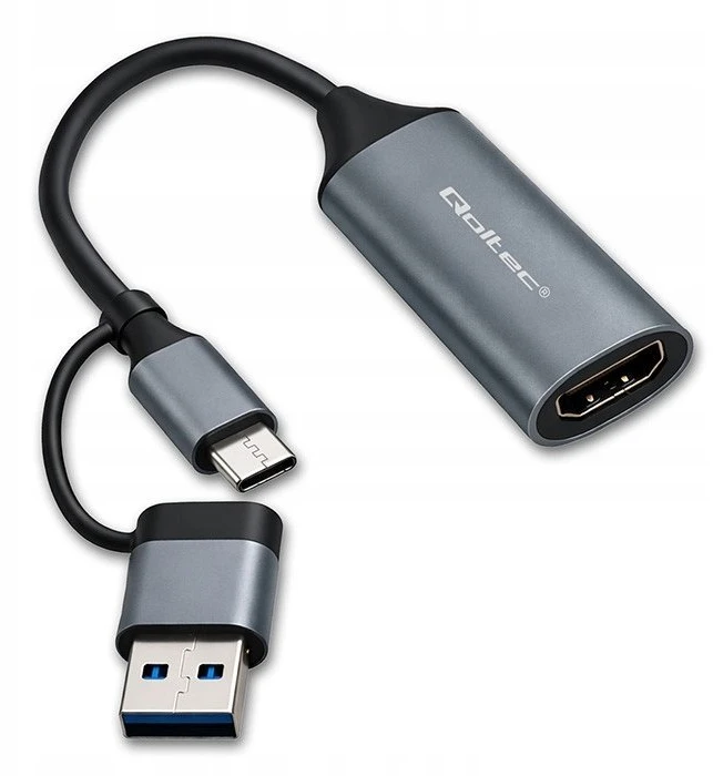 Qoltec vaizdo įrašymo plokštė USB-C USB-A HDMI 4K 30Hz aliuminis