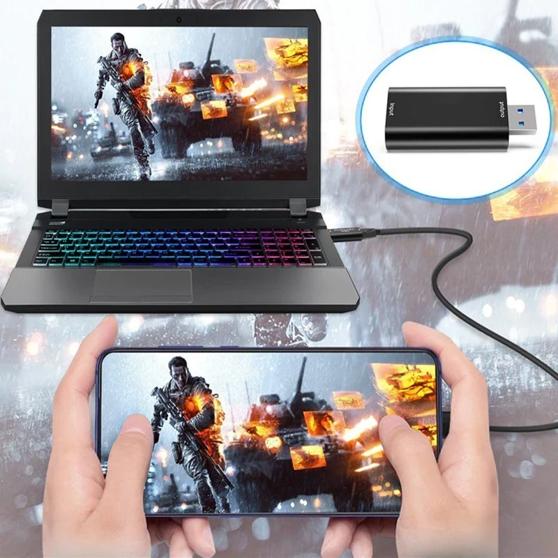 Karta Vaizdo įrašymo plokštės griebtuvas, HDMI - USB org, vaizdo įrašas iki 4K juodos spalvos