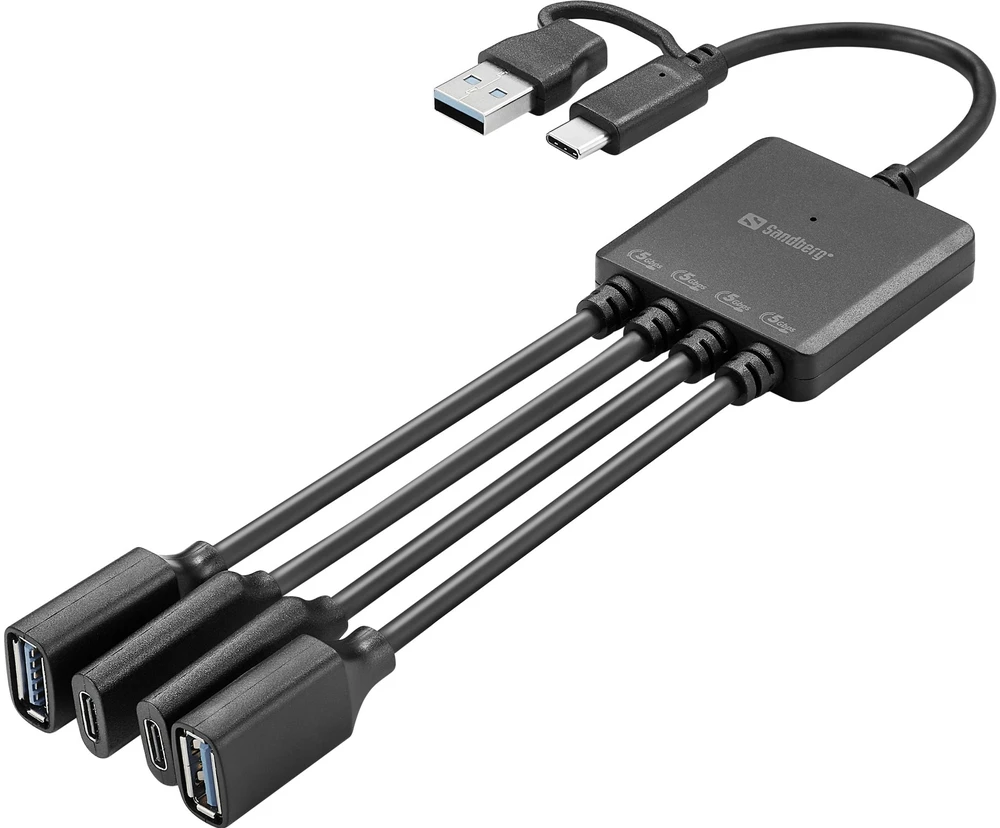 Adapteris USB Sandberg 136-81 USB-A + USB-C - 2X USB-A +2X USB-C Juodas (136-81)