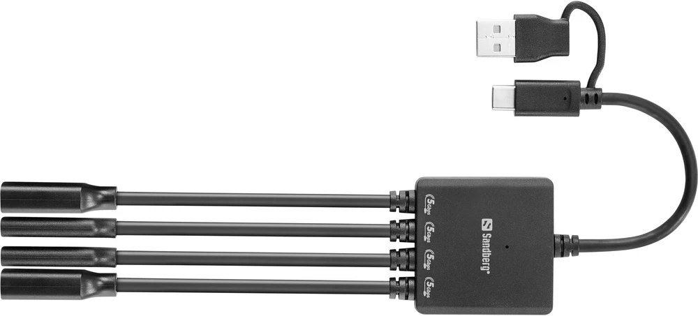 Adapteris USB Sandberg 136-81 USB-A + USB-C - 2X USB-A +2X USB-C Juodas (136-81)