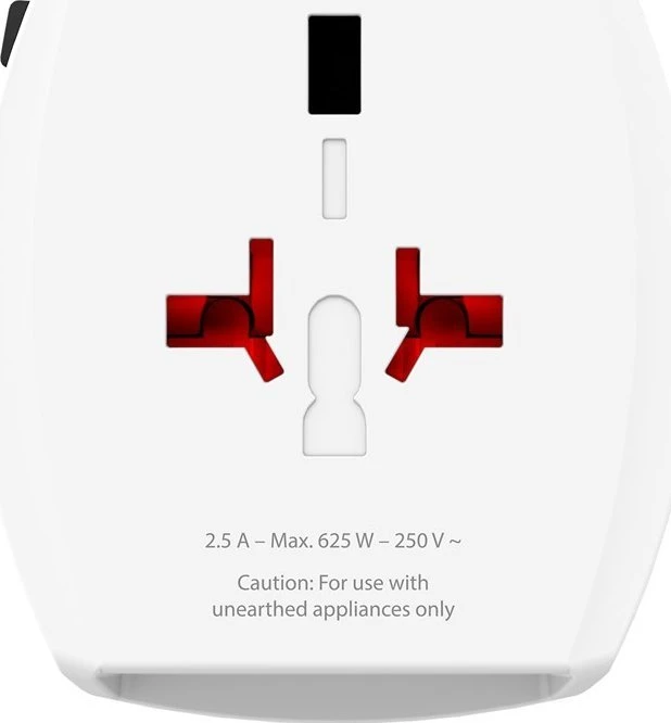 Kelioninis tinklo adapteris 230V 2.5A, 2x USB MUV kištukai AU/CN/UK/US/IT - lizdai EU/AU/UK/US (be įžeminimo) SKROSS