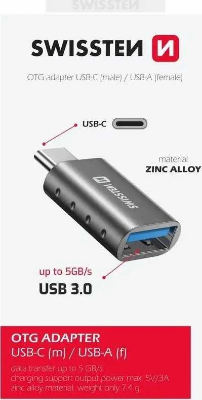 Swissten Adapteris USB Sourcing USB-C - USB Sidabrinė (55500100)