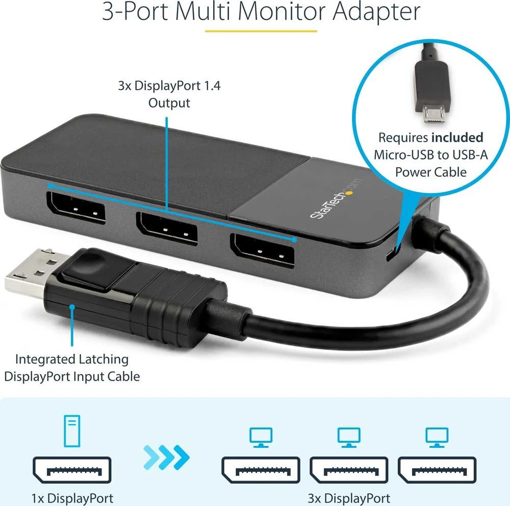 StarTech 3 PORT DISPLAYPORT 1.4 MST HUB/3 X 4K - FOR WINDOWS - DP 1.4