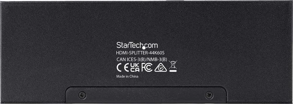 StarTech.com 4 prievadų HDMI skirstytuvas, 4K 60Hz HDMI 2.0 vaizdas, 4K HDMI skirstytuvas su integruotu skaleriu, HDMI skirstytuvas 1 įvestis 4 išvestys, 3,5 mm / optinis garso prievadas, HDMI ekrano / išvesties skirstytuvas, HDMI, 4x HDMI, 2.0b, 3840 x 2160 pikselių, juodas, metalinis