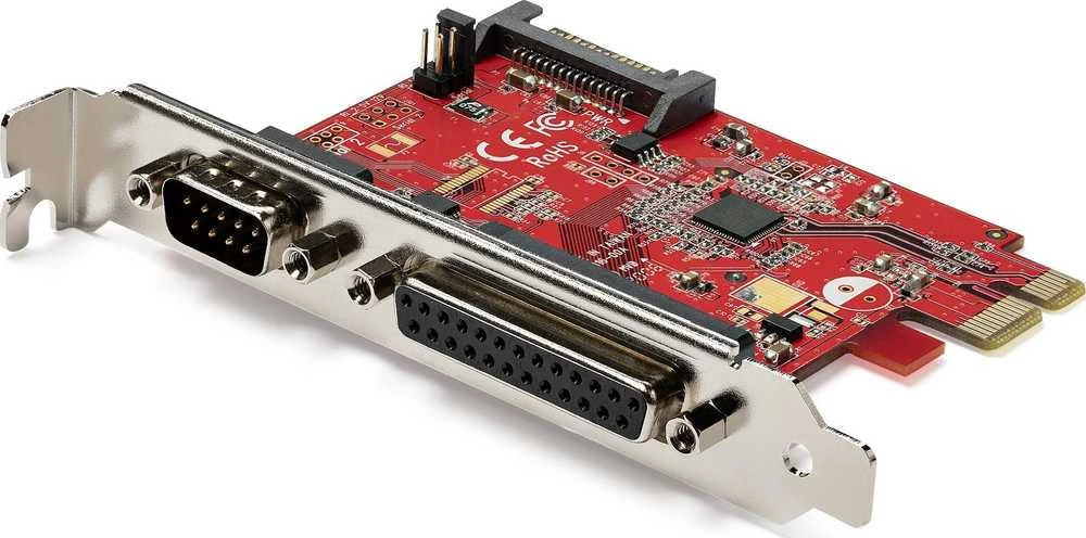 „StarTech“ tinklo plokštė PCIe su nuosekliaisiais ir lygiagrečiais prievadais