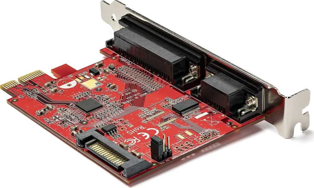 „StarTech“ tinklo plokštė PCIe su nuosekliaisiais ir lygiagrečiais prievadais
