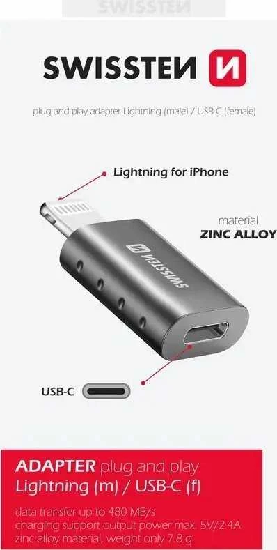 Adapteris USB Swissten USB-C - Lightning Sidabrinė (55500400)