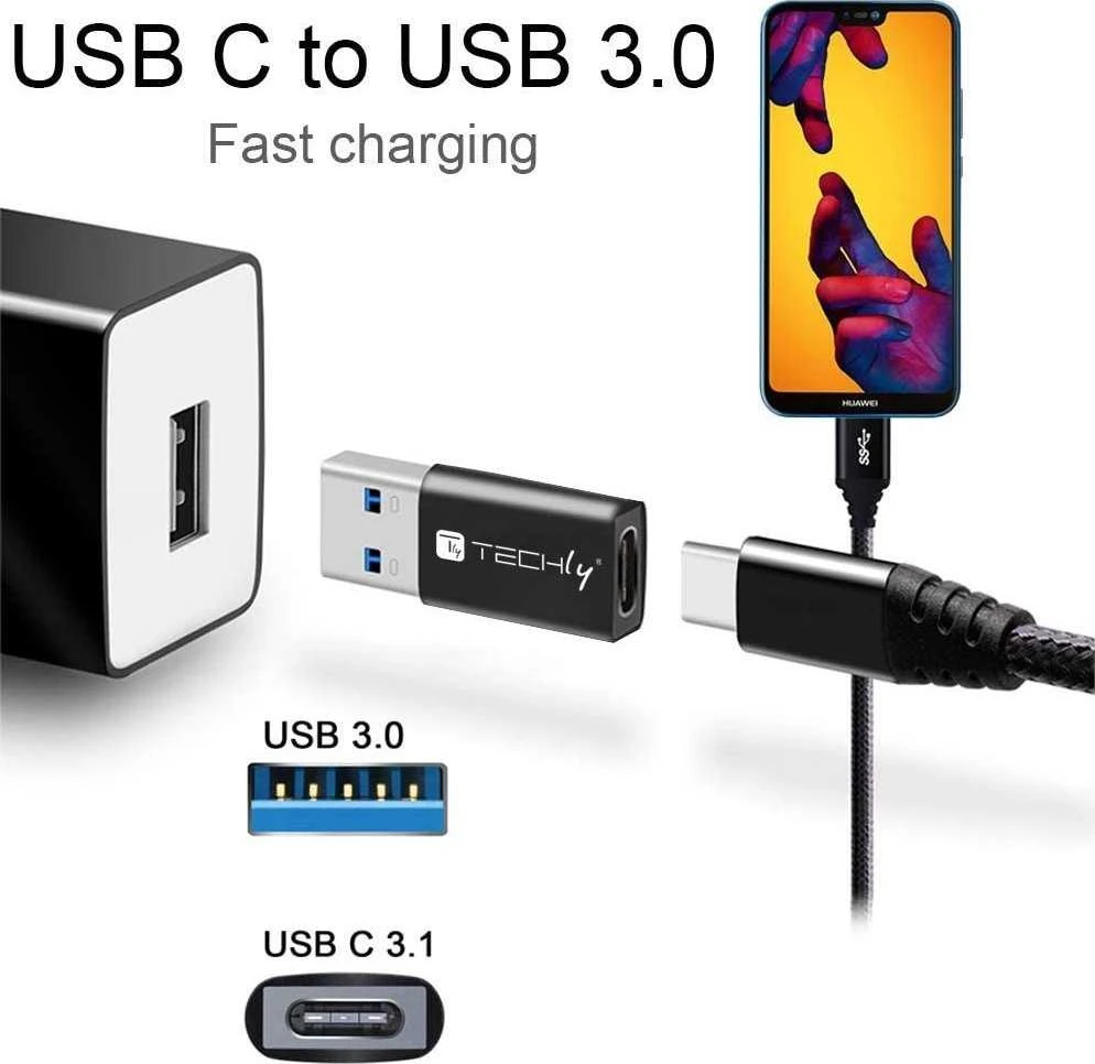 Adapteris USB Techly USB-A - USB-C Juodas (IADAP-USB3-AFT)