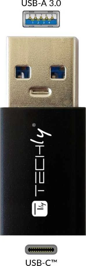 Adapteris USB Techly USB-A - USB-C Juodas (IADAP-USB3-AFT)