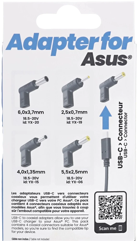 USB adapteris TnB USB-C Pd adapterių rinkinys 4x adapteris, skirtas Asus 90w Yx-20 Yx-19 Yx-15 Yx-06 / Chtipas (SB12256)