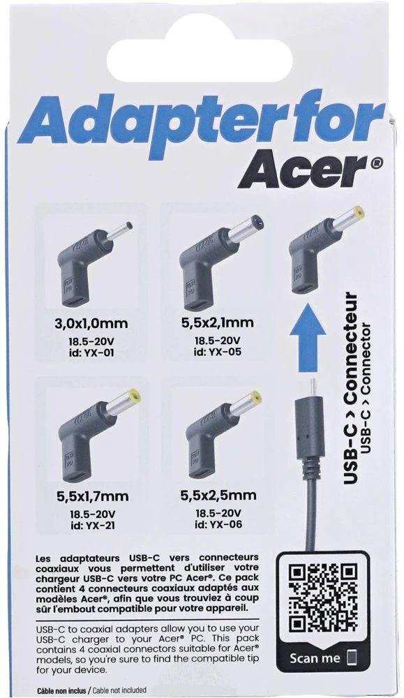 USB adapteris TnB USB-C Pd adapterių rinkinys 4x adapteris Acer - 90w Yx-01 Yx-05 Yx-21 Yx-06 / Chtipac (SB12258)